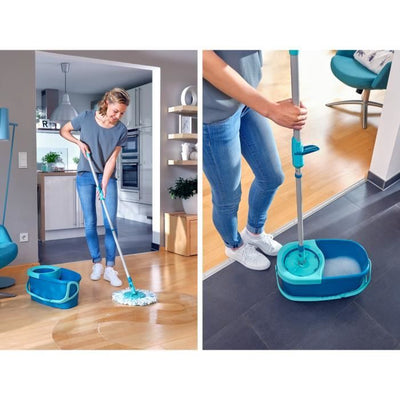 Leifheit 52101 Set Clean Twist Disc Mop Ergo Lavapavimenti, secchio e scopa facili da usare, manico telescopico