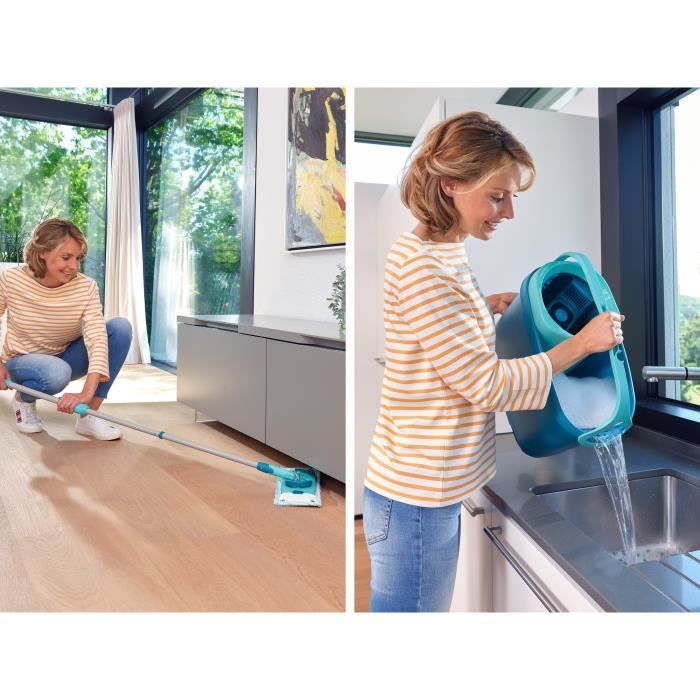 LEIFHEIT Clean Twist M Ergo mobile 52121 Kit per la pulizia del pavimento - Mocio per pavimenti con coperchio, secchio facile da girare, ruote