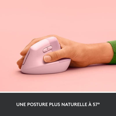 Logitech Lift Mouse Wireless Verticale Ergonomico, Ricevitore USB Bluetooth o Logi Bolt, Silenzioso - Rosa