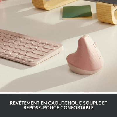 Logitech Lift Mouse Wireless Verticale Ergonomico, Ricevitore USB Bluetooth o Logi Bolt, Silenzioso - Rosa