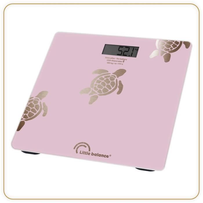 Bilancia personale - LITTLE BALANCE - 8729 - Tartarughe dorate metallizzate - Riparabile tramite USB - 180 kg / 100 g - Rosa