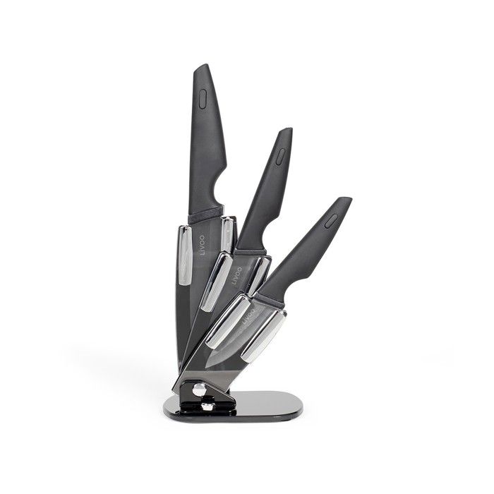 Ceppo 3 coltelli con supporto - LIVOO - MEC135N - 7,5 / 10 / 12,5 cm - Lama in ceramica - Lavabile in lavastoviglie