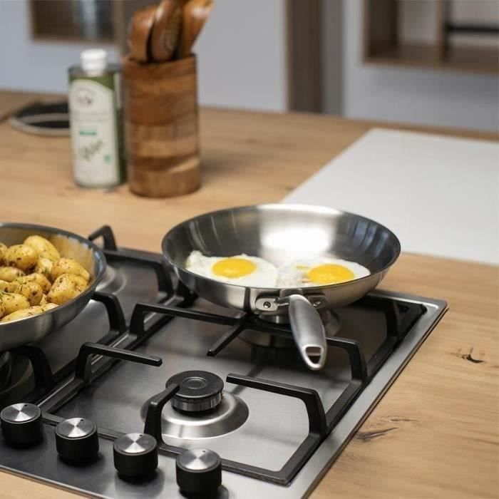 Brigade - Padella in acciaio inox 24 cm - LIVOO - MEP158 - Triplo strato in acciaio inox - Adatta a tutti i piani cottura, anche a induzione - Prodotto in Francia