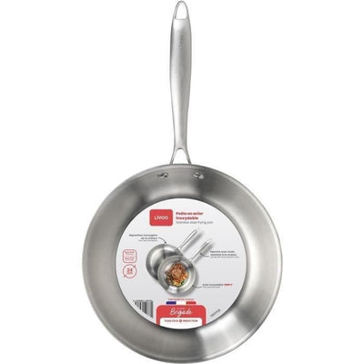 Brigade - Padella in acciaio inox 24 cm - LIVOO - MEP158 - Triplo strato in acciaio inox - Adatta a tutti i piani cottura, anche a induzione - Prodotto in Francia