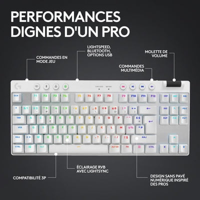 Tastiera da gioco - wireless - LOGITECH G - G Pro X TKL Lightspeed - USB - AZERTY - Bianca