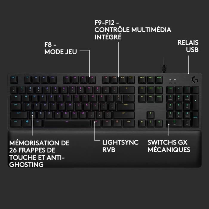 Logitech G - Tastiera da gioco - G513 meccanica - LIGHTSYNC RGB con interruttori GX Brown - Carbonio