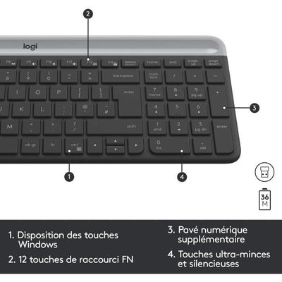 Logitech - Tastiera wireless ultra sottile MK470 + mouse e sistema wireless silenzioso - Layout compatto e piatto - Ricevitore USB 2,4 GHz