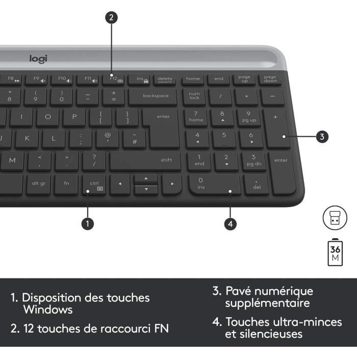 Logitech - Tastiera wireless ultra sottile MK470 + mouse e sistema wireless silenzioso - Layout compatto e piatto - Ricevitore USB 2,4 GHz