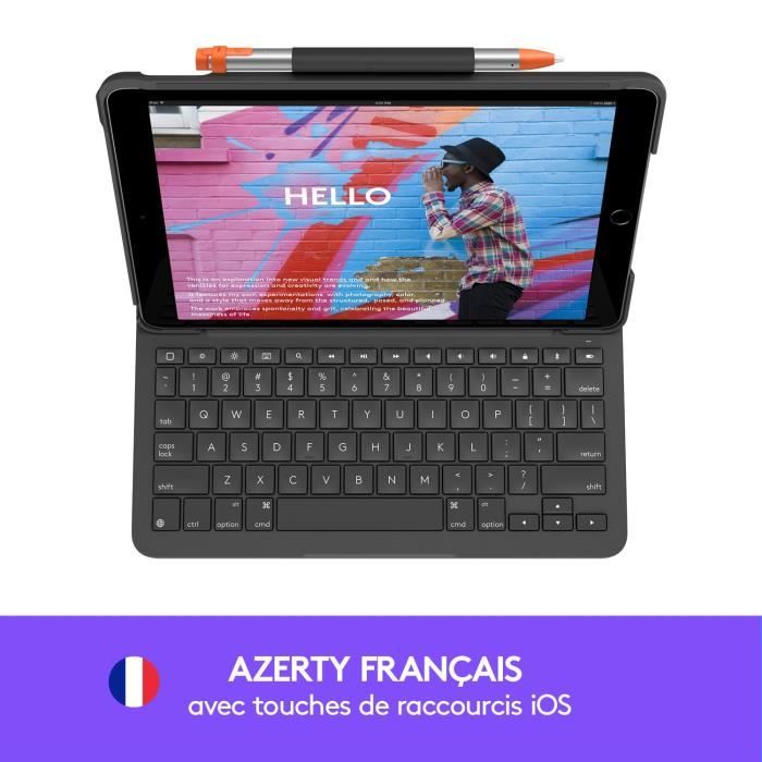 LOGITECH - Custodia con tastiera Bluetooth per iPad 10.2 (7a generazione) Slim Folio iPad 10.2 (7a, 8a e 9a generazione) - AZERTY - Grigio