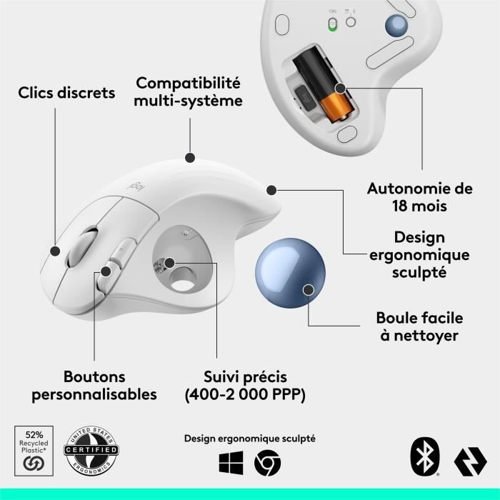 Mouse - Wireless - Logitech - Ergo M575S - Bianco