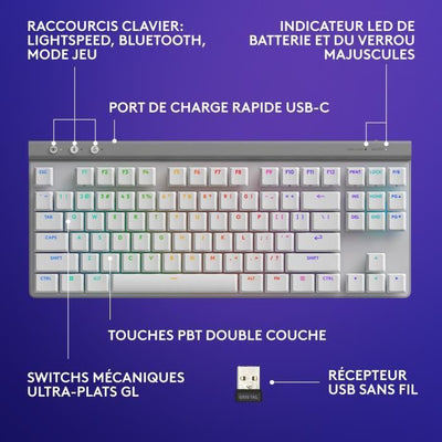Tastiera da gioco - Wireless - Logitech G - G515 TKL Lightspeed - Tattile meccanica - RGB - AZERTY - Bianca