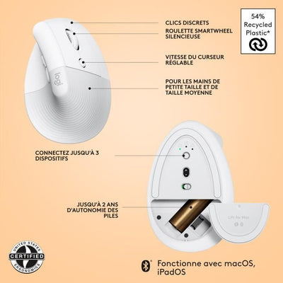 Logitech - solleva il mouse per Mac - ergonomico wireless - bianco