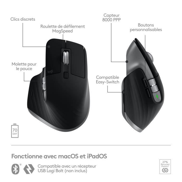 Logitech - Mouse wireless ergonomico - MX Master 3s per Mac - Aiuti Grey