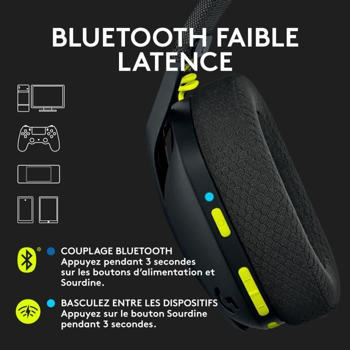 Logitech Wireless Gaming Headset - G435 LIGHTSPEED - NERO - Bluetooth leggero con microfono integrato per Dolby Atmos, PC, PS4, PS5, Mobile
