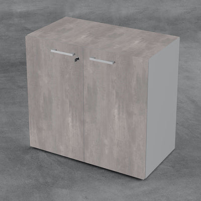 Contenitore basso da ufficio con ante battenti in melaminico in vari colori e struttura grigia cm. 90x43x87h