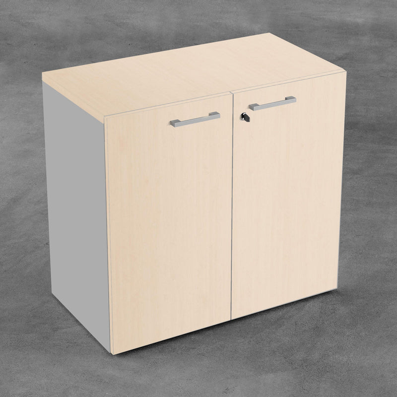 Contenitore basso da ufficio con ante battenti in melaminico in vari colori e struttura grigia cm. 90x43x87h