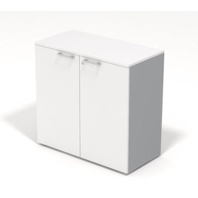 Contenitore basso da ufficio con ante battenti in melaminico in vari colori e struttura grigia cm. 90x43x87h