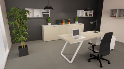 Contenitore basso da ufficio con ante battenti in melaminico in vari colori e struttura grigia cm. 90x43x87h