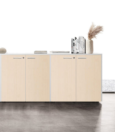 Contenitore basso per archiviazione con ante battenti in melaminico e struttura grigia cm. 180x43x87h