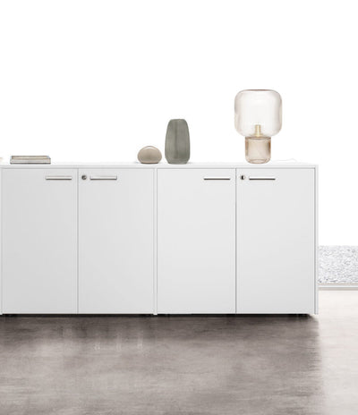 Contenitore basso per archiviazione con ante battenti in melaminico e struttura grigia cm. 180x43x87h