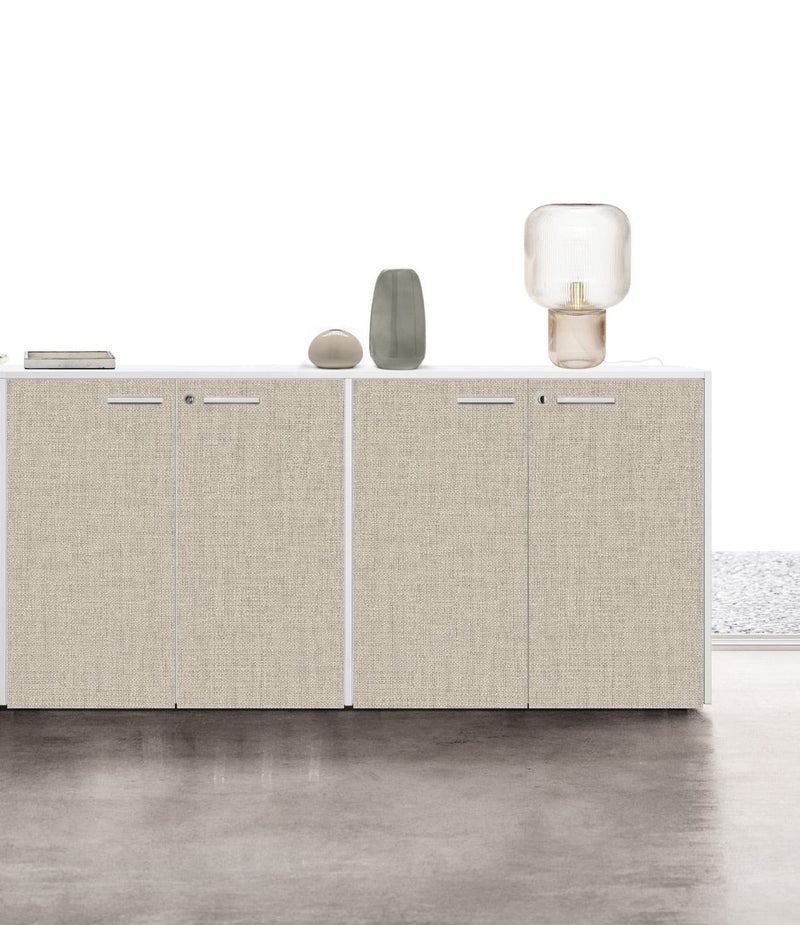 Contenitore basso per archiviazione con ante battenti in melaminico e struttura grigia cm. 180x43x87h