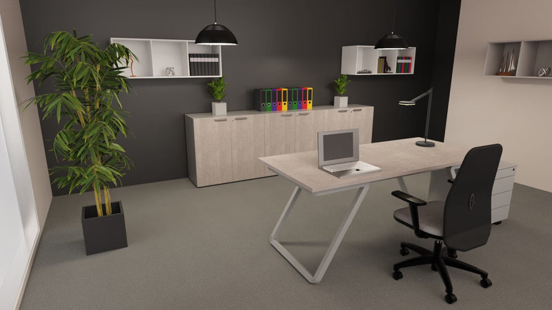 Contenitore basso per archiviazione con ante battenti in melaminico e struttura grigia cm. 180x43x87h