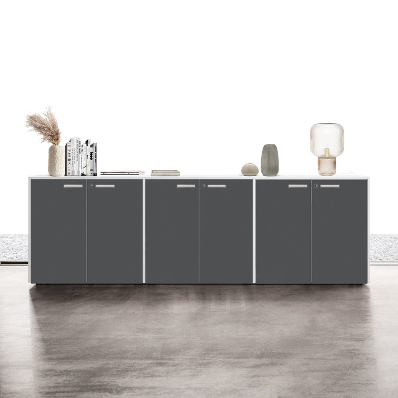 Contenitore ufficio con struttura colore grigio e ante battenti in melaminico cm. 270x43x87h