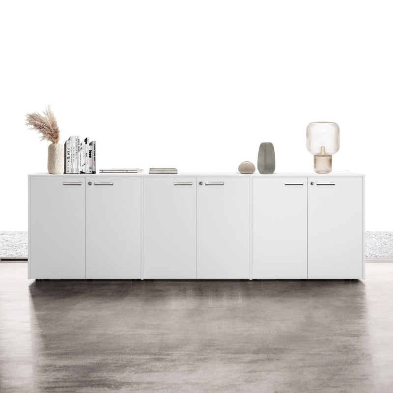 Contenitore ufficio con struttura colore grigio e ante battenti in melaminico cm. 270x43x87h