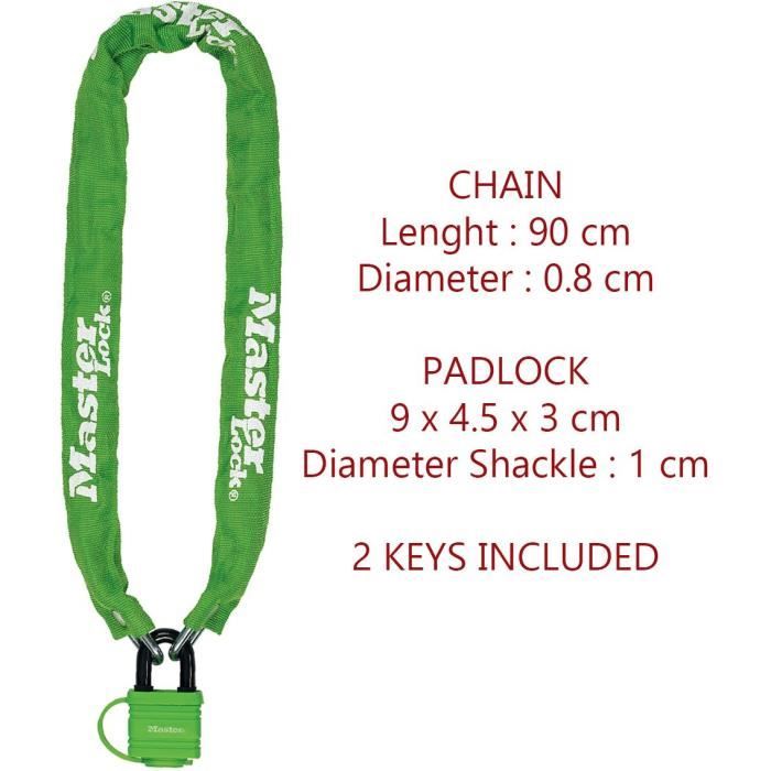MASTER LOCK Catena antifurto per bici con lucchetto a chiave - Ideale per bici, bici elettriche, ATV e altro