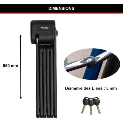 Antifurto bici pieghevole - MASTER LOCK - 8333EURDPRO - Acciaio temprato, 3 chiavi, certificato, supporto incluso