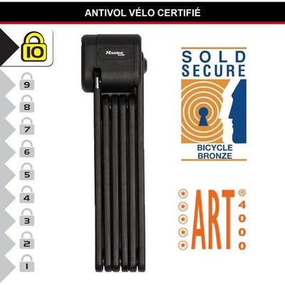 Antifurto bici pieghevole - MASTER LOCK - 8333EURDPRO - Acciaio temprato, 3 chiavi, certificato, supporto incluso