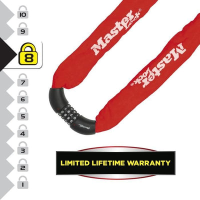 MASTER LOCK Lucchetto a catena per bicicletta [Combinazione] [Catena da 90 cm] [Rosso] 8392EURDPROCOLR