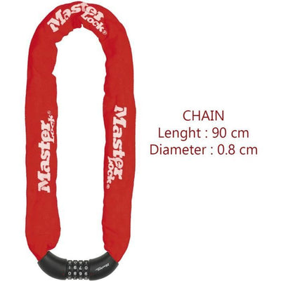 MASTER LOCK Lucchetto a catena per bicicletta [Combinazione] [Catena da 90 cm] [Rosso] 8392EURDPROCOLR