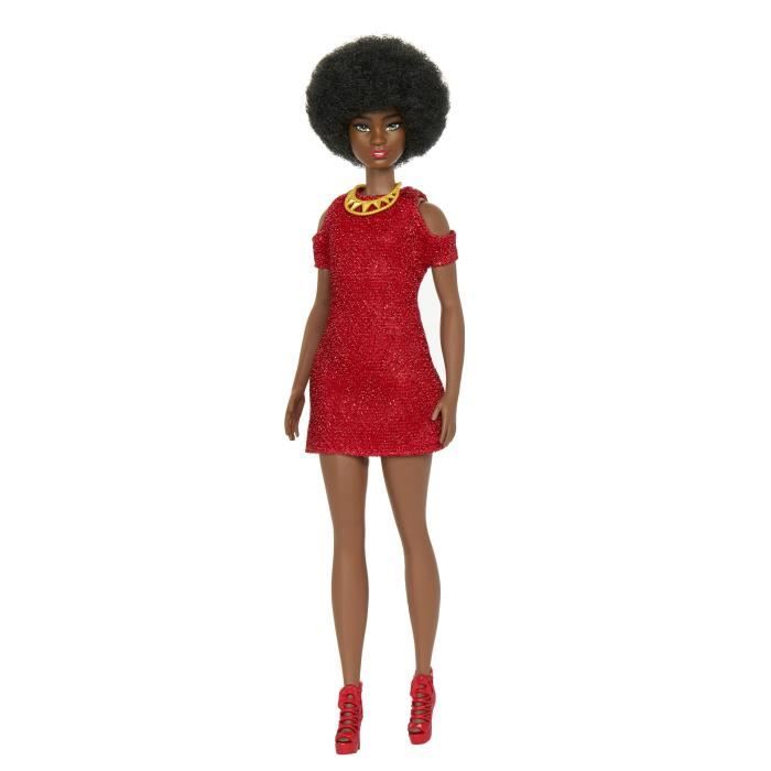 Barbie-Fashionistas 221-Bambola con capelli neri e vestito rosso HRH18
