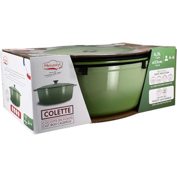 Casseruola - MENASTYL - 6020072 - Rotonda - Ghisa smaltata - Verde - 6,5 litri