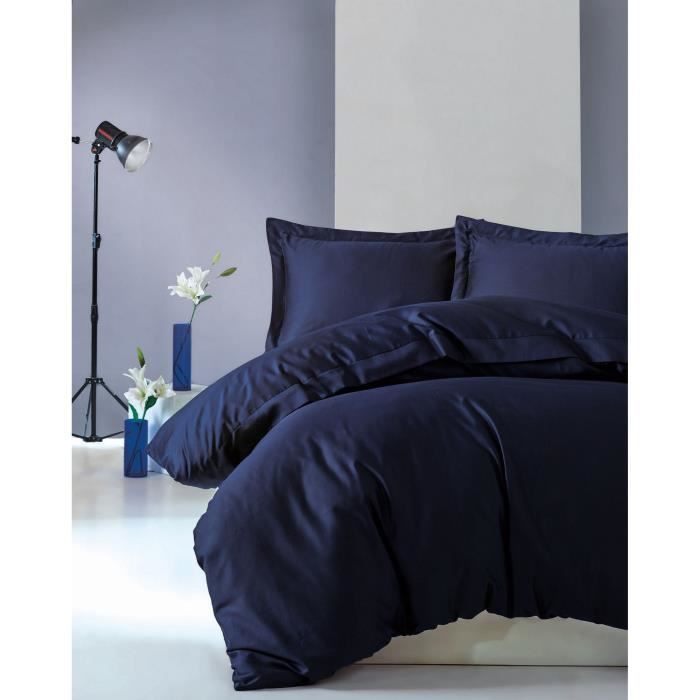 Completo letto - 1 copripiumino 220 x 240 cm + 2 federe 60 x 60 cm - 100% raso di cotone - Blu
