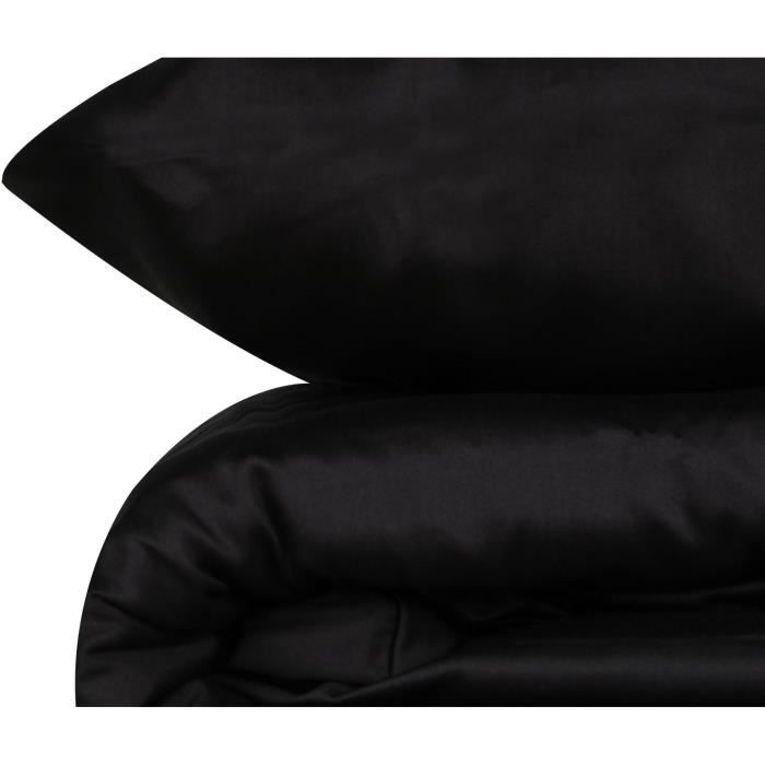 Completo letto - 1 copripiumino 220 x 240 cm + 2 federe 60 x 60 cm - 100% raso di cotone - Nero