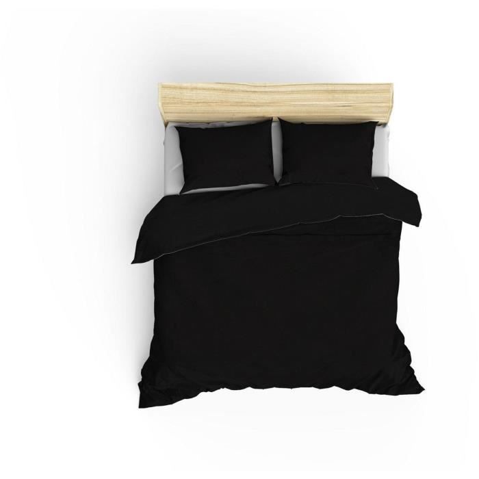 Completo letto - 1 copripiumino 220 x 240 cm + 2 federe 60 x 60 cm - 100% raso di cotone - Nero