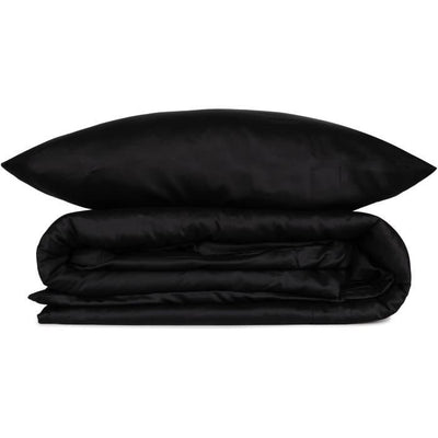 Completo letto - 1 copripiumino 220 x 240 cm + 2 federe 60 x 60 cm - 100% raso di cotone - Nero