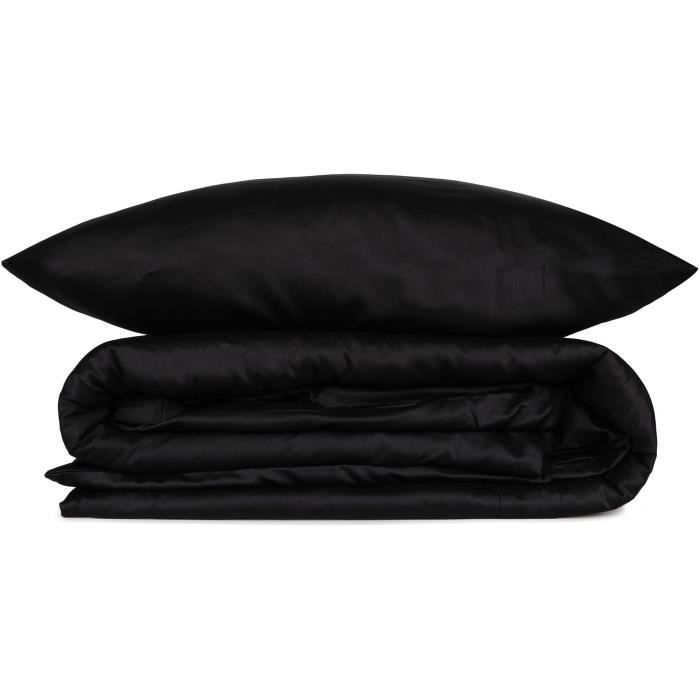 Completo letto - 1 copripiumino 220 x 240 cm + 2 federe 60 x 60 cm - 100% raso di cotone - Nero