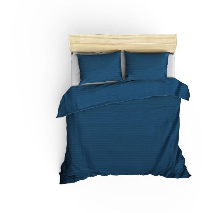 Completo letto - 1 copripiumino 220 x 240 cm + 2 federe 60 x 60 cm - 100% raso di cotone - Blu