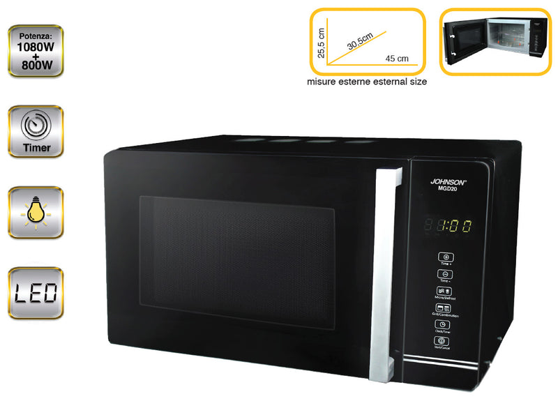 Forno a Microonde Combinato Digitale 1080W Grill 800W 20L 2 Funzioni Scongelamento