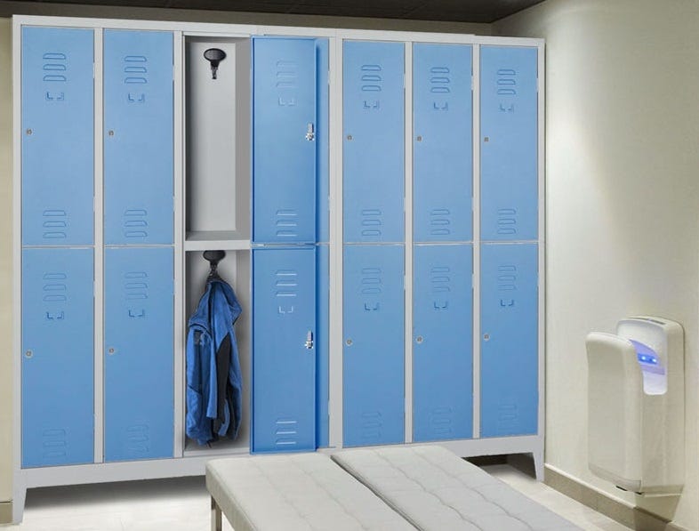Armadio in metallo verniciato sovrapposto multispogliatoio a 4 posti cm. 69x50x180h