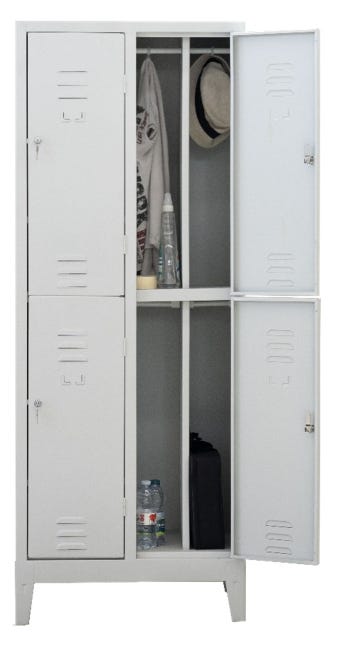 Armadio in metallo verniciato sovrapposto multispogliatoio con divisorio sporco/pulito a 4 posti cm. 69x50x180h