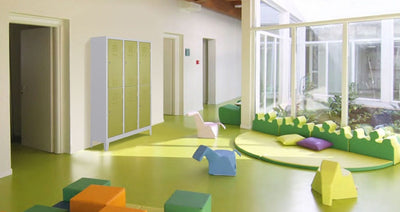 Armadio in metallo verniciato sovrapposto multispogliatoio con divisorio sporco/pulito a 4 posti cm. 69x50x180h