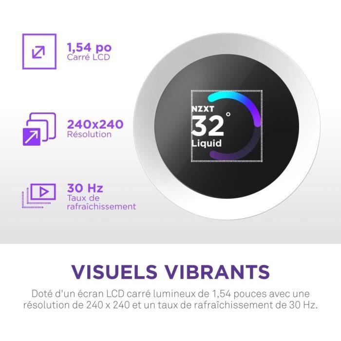 Refrigeración líquida - NZXT - RL-KR240-W2 - Kraken Plus 240 RGB - Pantalla personalizable de 1,54" y ventiladores RGB - Blanco