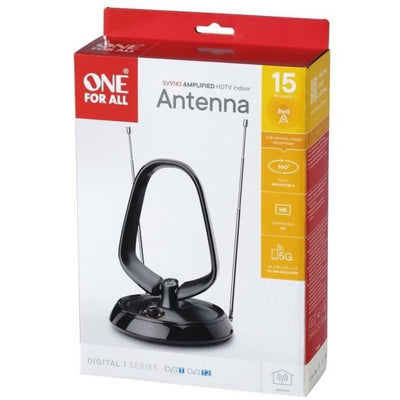 Antenna amplificata per interni - ONE FOR ALL - Con portata di ricezione di 15 km - Ottima ricezione DTT - Filtro 3G/4G/5G/LTE