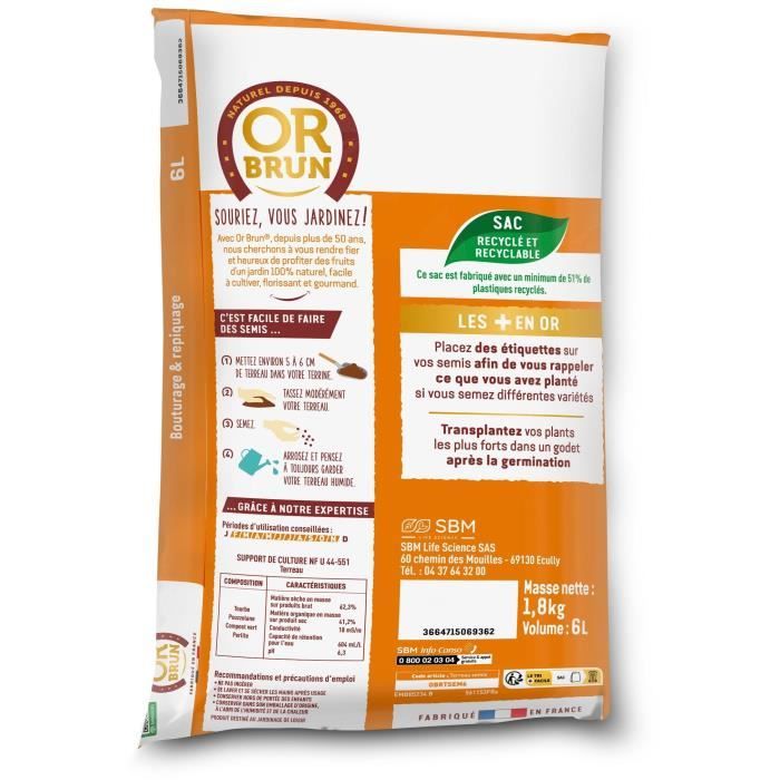 Terriccio per semi - BROWN GOLD - OBRTSEM6U - 6L - Migliora il drenaggio - Ottima ritenzione idrica
