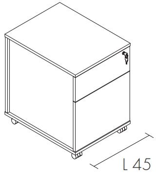 Cassettiera con 1 cassetto ed 1 classificatore su ruote cm. 33/45x58x55h