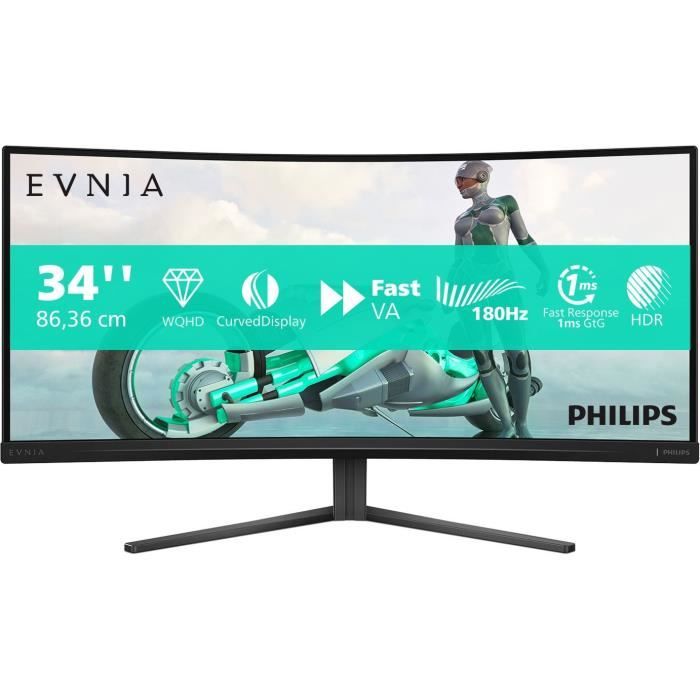Monitor PC - PHILIPS - Evnia 34M2C3500L - 34 WQHD - Pannello curvo - 180Hz - 0,5ms - HDR - HDMI/DP - Nero